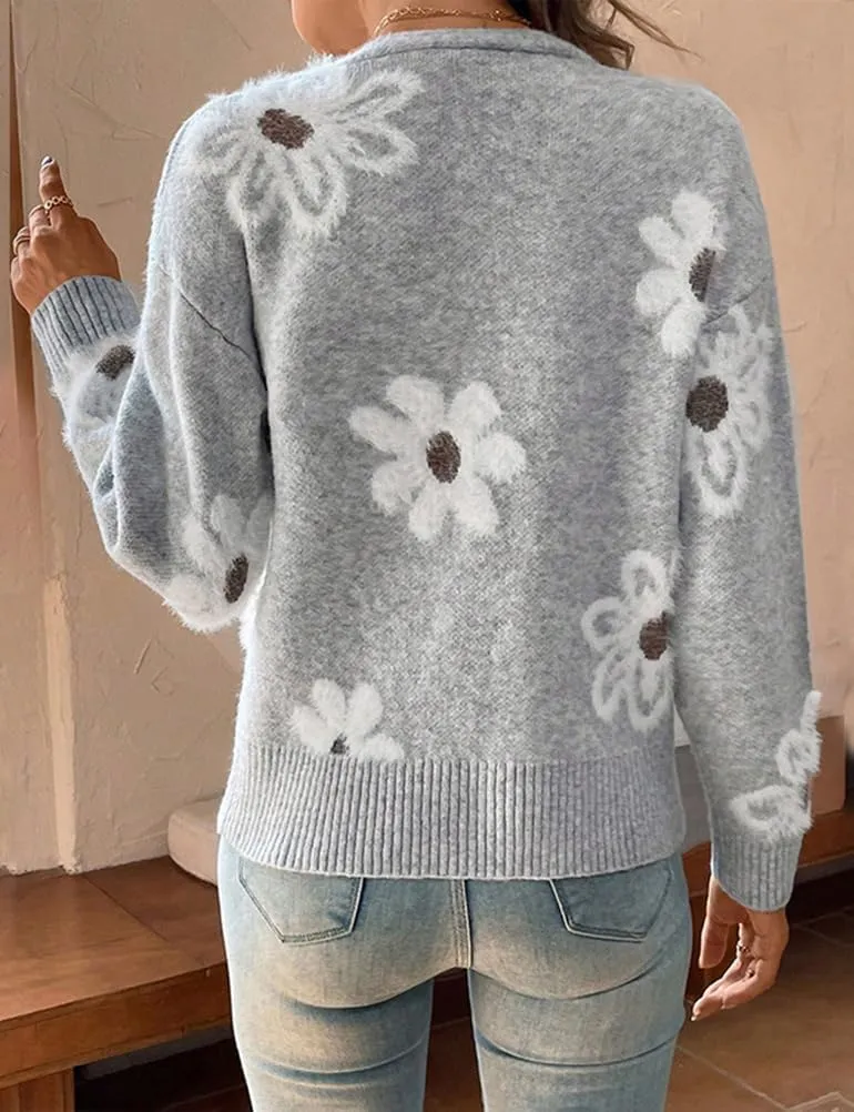Mywinway Flower Sweater Cardigan Sweaters for Women 2024 Fall Sweaters Lightweight Knit Daisy Cute Casual Jackets