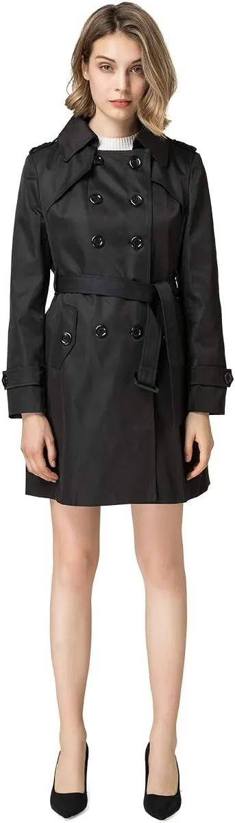 NANJUN Women's Double-Breasted Trench Coat Classic Lapel Overcoat Slim Outerwear Waterproof Coat with Belt Buckle