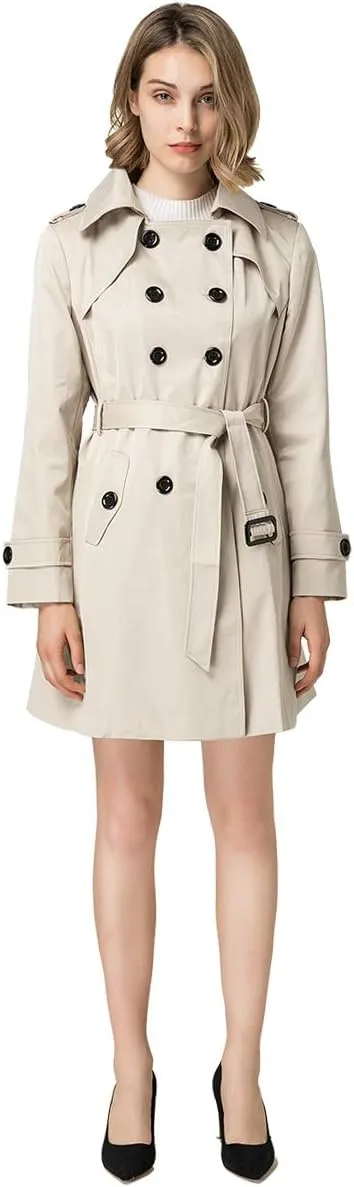 NANJUN Women's Double-Breasted Trench Coat Classic Lapel Overcoat Slim Outerwear Waterproof Coat with Belt Buckle