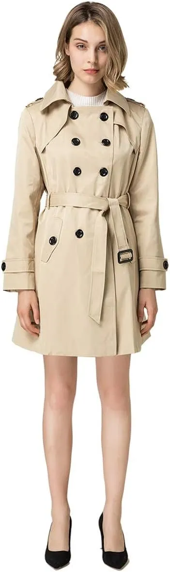 NANJUN Women's Double-Breasted Trench Coat Classic Lapel Overcoat Slim Outerwear Waterproof Coat with Belt Buckle