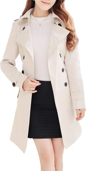 NANJUN Women's Double-Breasted Trench Coat Classic Lapel Overcoat Slim Outerwear Waterproof Coat with Belt Buckle