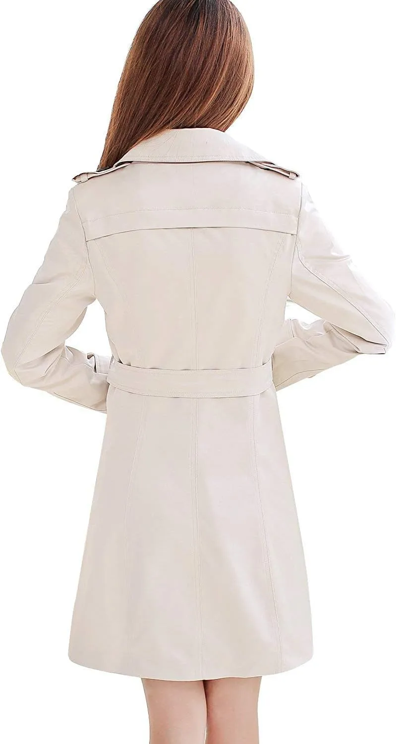 NANJUN Women's Double-Breasted Trench Coat Classic Lapel Overcoat Slim Outerwear Waterproof Coat with Belt Buckle