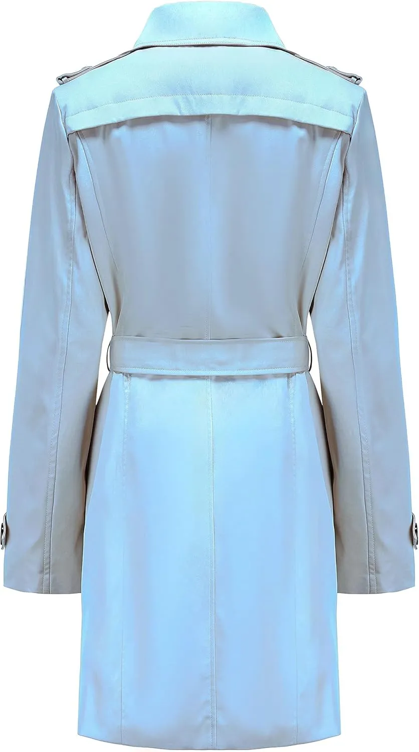 NANJUN Women's Double-Breasted Trench Coat Classic Lapel Overcoat Slim Outerwear Waterproof Coat with Belt Buckle