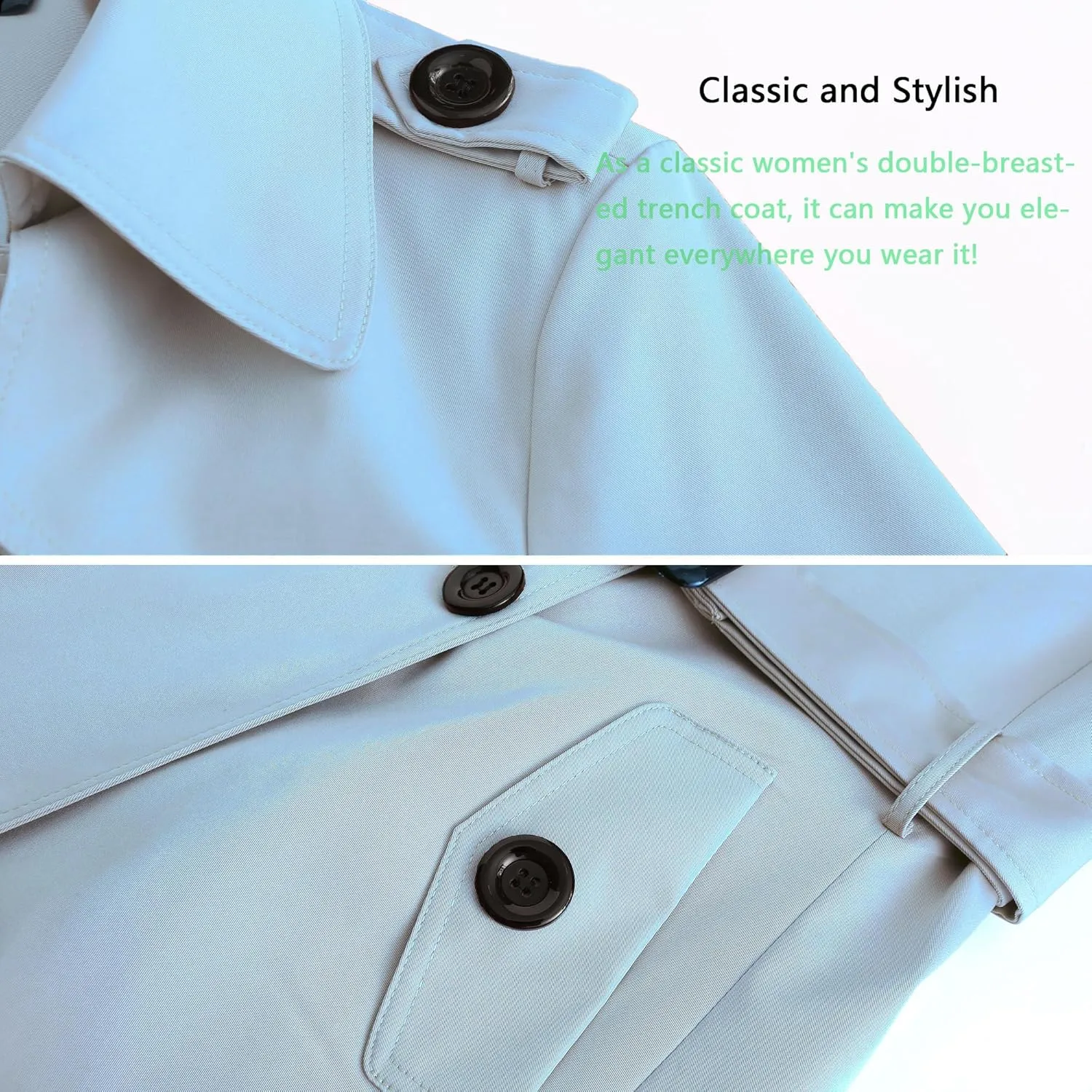 NANJUN Women's Double-Breasted Trench Coat Classic Lapel Overcoat Slim Outerwear Waterproof Coat with Belt Buckle
