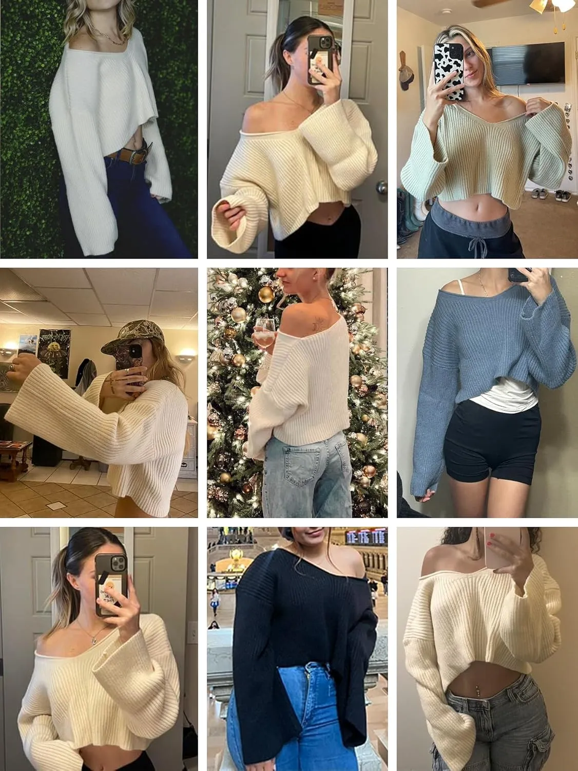 Narecte Women Cropped Sweater V Neck Sweaters Woman Long Sleeve Drop Shoulder Pullover Womens Sweaters Fall Sweaters