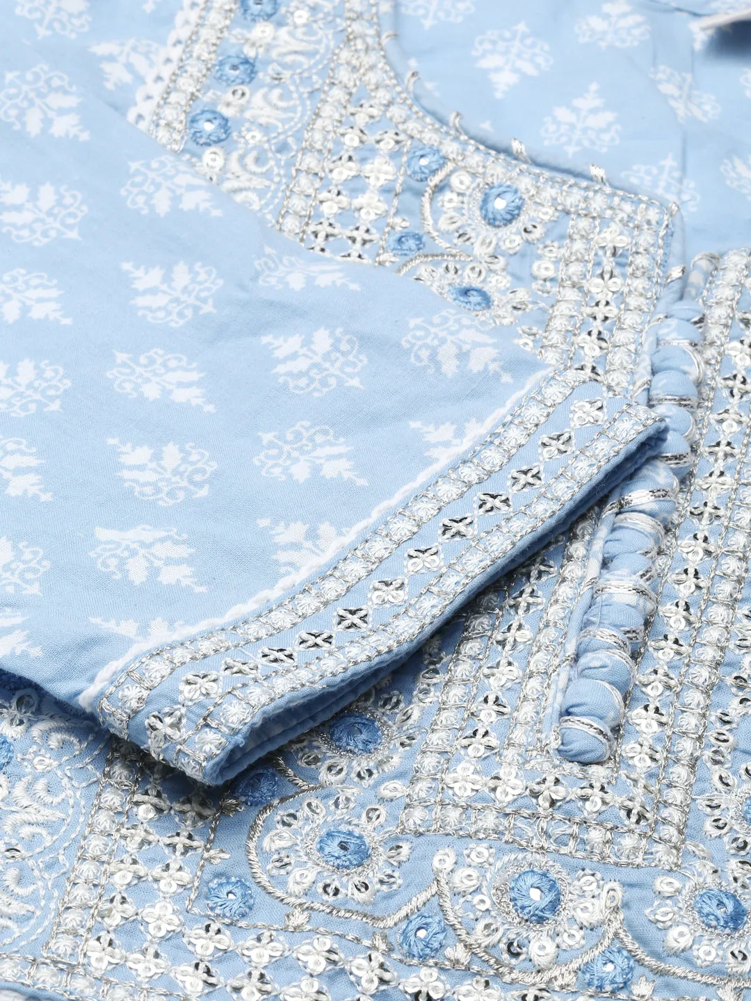 Neeru's Blue Regular Knee Length Printed