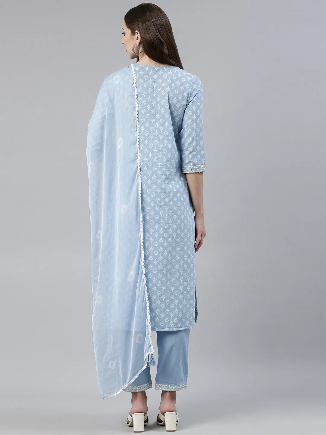 Neeru's Blue Regular Knee Length Printed