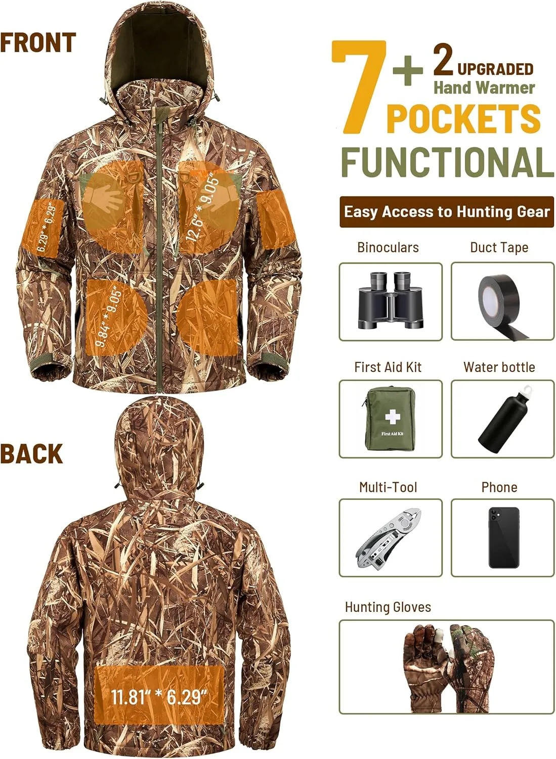 NEW VIEW Camo Hunting Jackets for Men, Warm Fleece Lined Hunting Jacket with Hood, Quiet Water Resistant Hunting Clothes