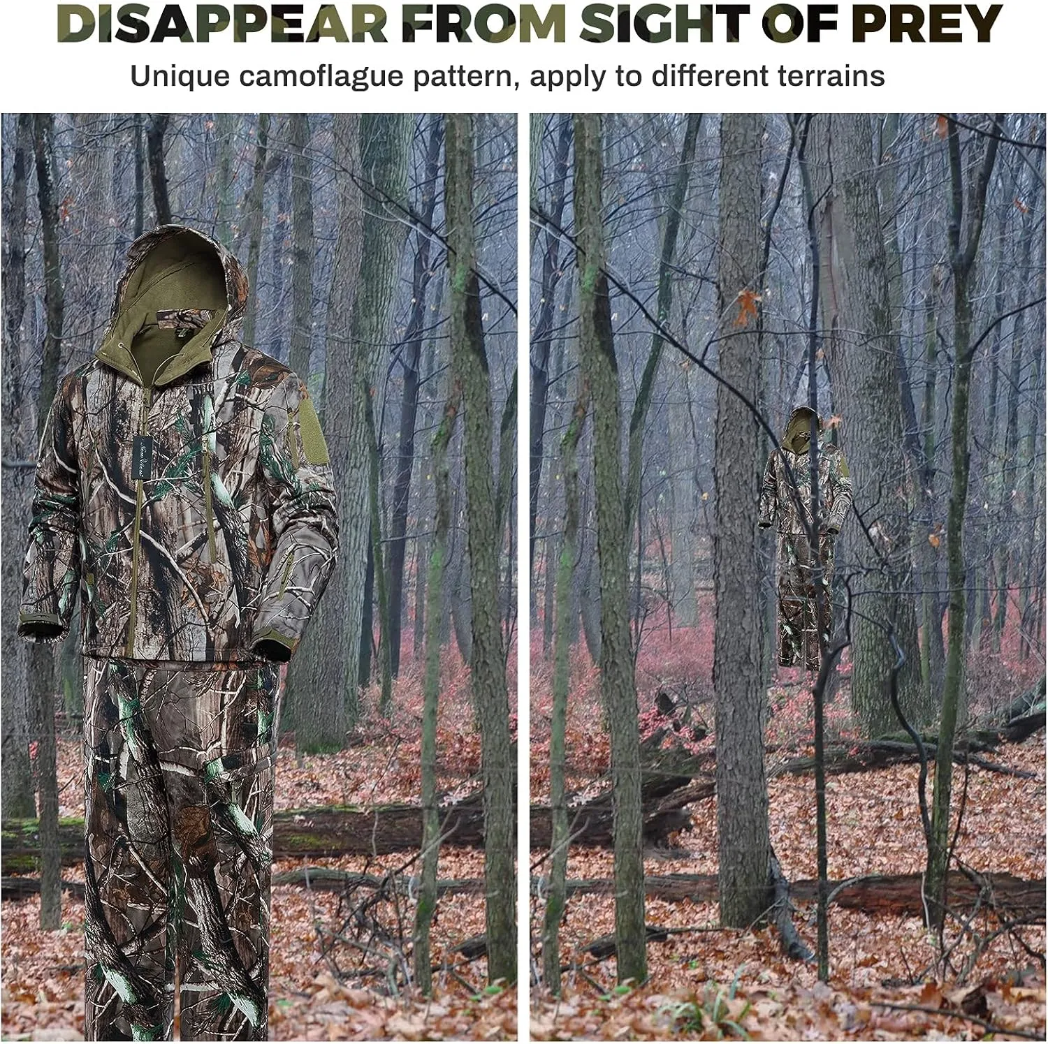 NEW VIEW Camo Hunting Jackets for Men, Warm Fleece Lined Hunting Jacket with Hood, Quiet Water Resistant Hunting Clothes