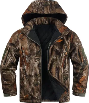 NEW VIEW Insulated Hunting Jacket for Men Cold Weather, Warm Camo Hunting Jackets with Hood, Water Resistant Hunting Clothes