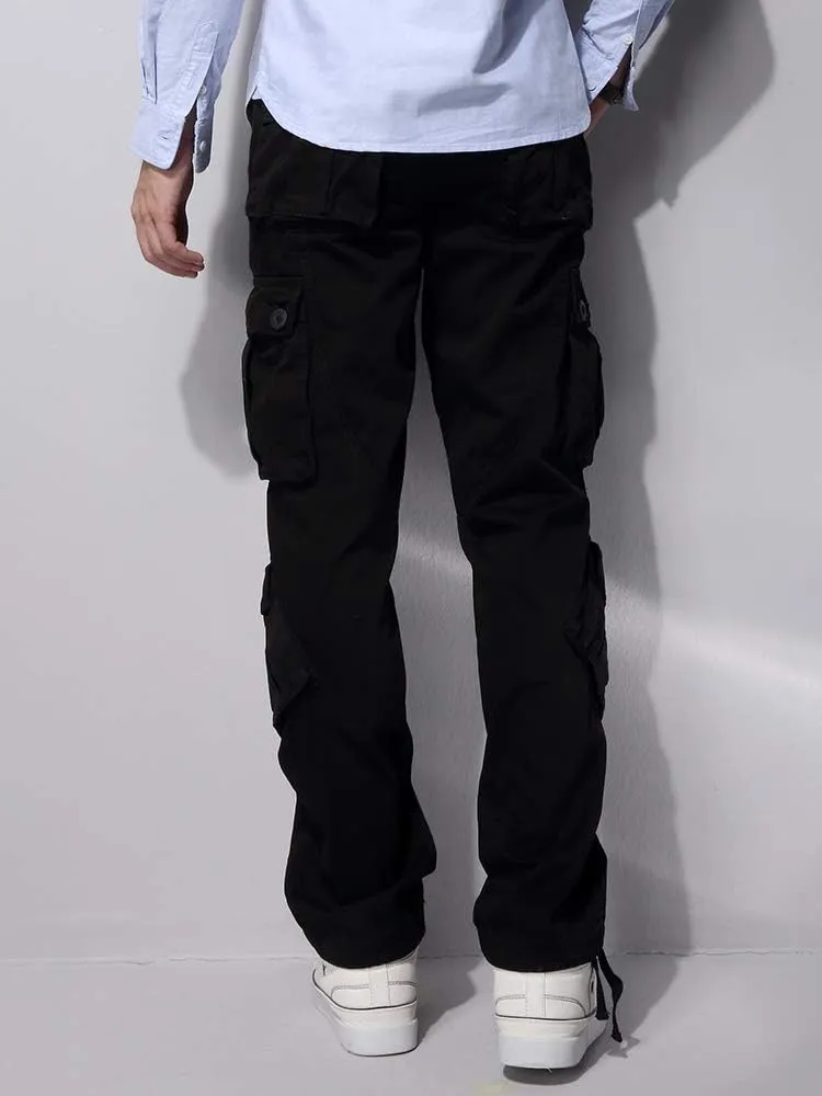 OCHENTA Men's Cotton Casual Cargo Work Pants Baggy Camo Tactical Combat Trousers with 8 Pockets (No Belt)
