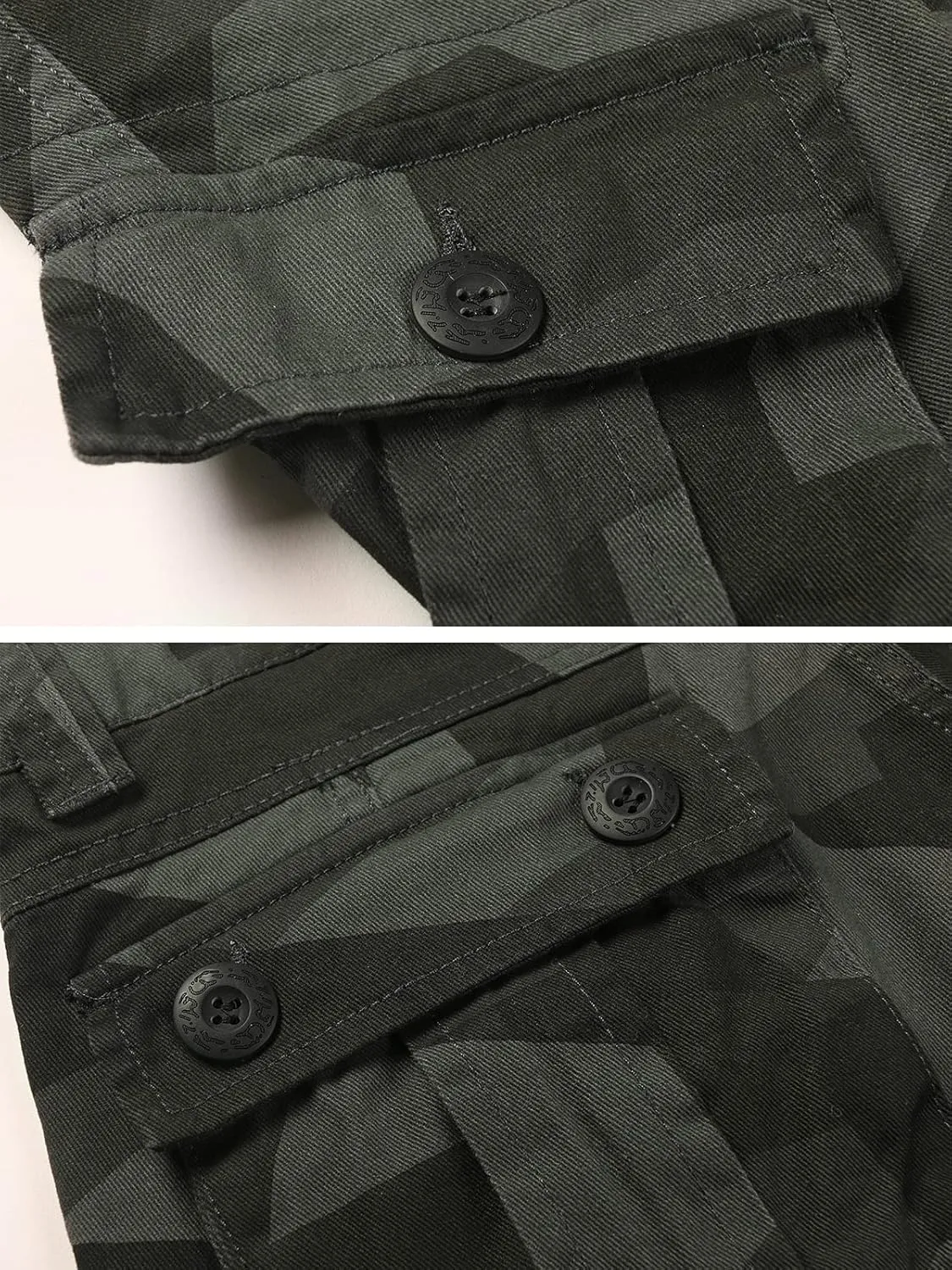 OCHENTA Men's Cotton Casual Cargo Work Pants Baggy Camo Tactical Combat Trousers with 8 Pockets (No Belt)