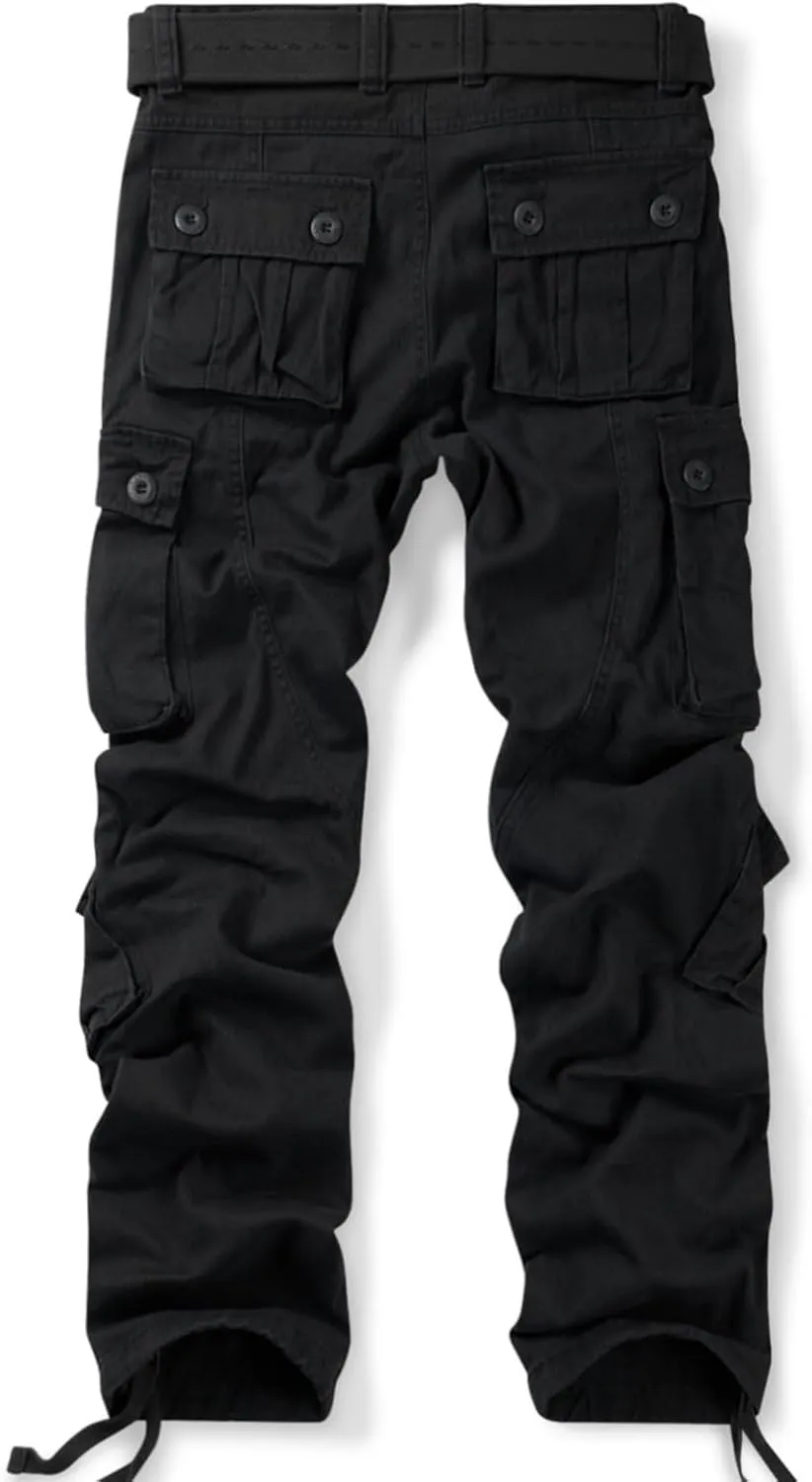 OCHENTA Men's Cotton Casual Cargo Work Pants Baggy Camo Tactical Combat Trousers with 8 Pockets (No Belt)
