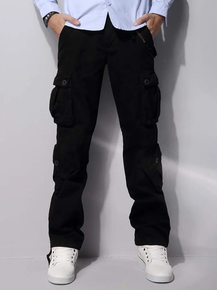 OCHENTA Men's Cotton Casual Cargo Work Pants Baggy Camo Tactical Combat Trousers with 8 Pockets (No Belt)