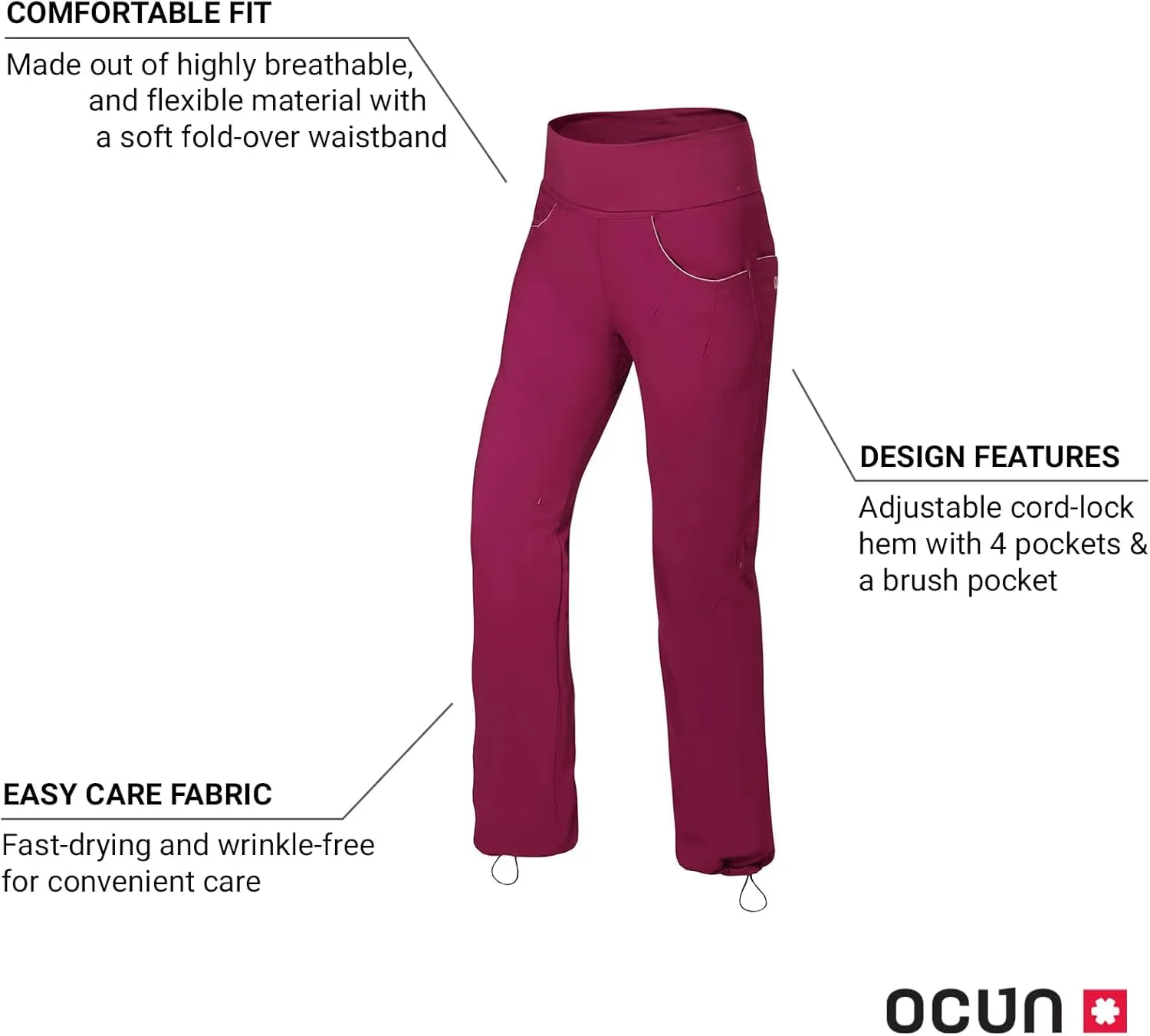 Ocun Women's Noya Pants & Jeans | Lightweight Breathable Pants for Rock Climbing and Bouldering