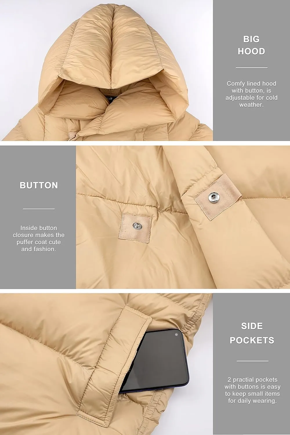 Orolay Womens Puffer Down Jacket Long Winter Coat with Warm Hood