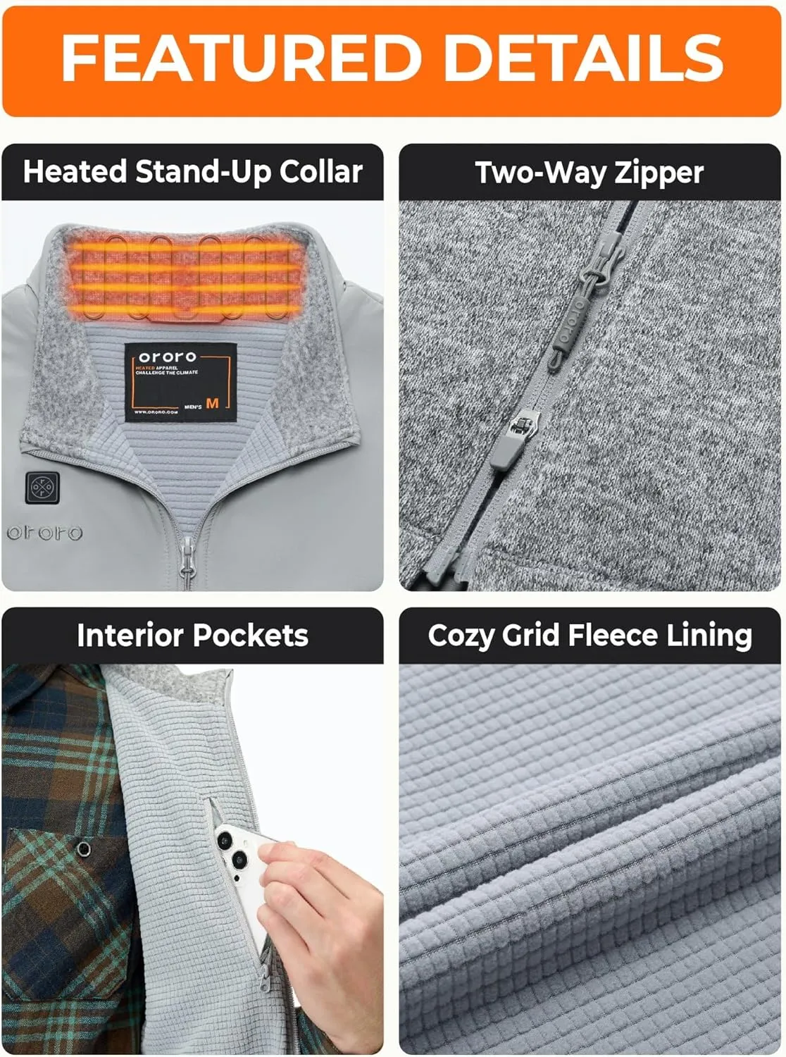 ORORO Men's Lightweight Heated Sweater Fleece Vest with 4 Heat Zones, Heated Recycled Fleece Vest (Charger Not Included)