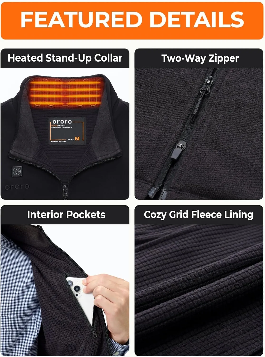 ORORO Men's Lightweight Heated Sweater Fleece Vest with 4 Heat Zones, Heated Recycled Fleece Vest (Charger Not Included)