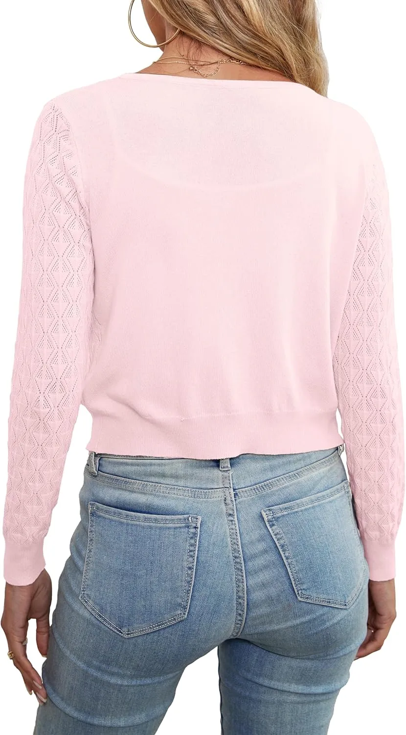 Othyroce Shrug Sweaters for Women Open Front Lightweight Crochet Knit Sweater Cardigans S-XL
