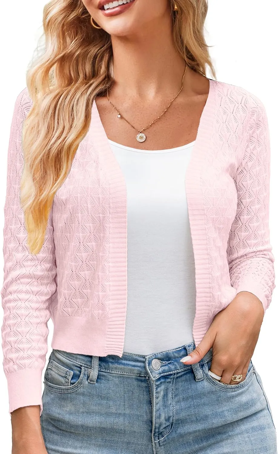 Othyroce Shrug Sweaters for Women Open Front Lightweight Crochet Knit Sweater Cardigans S-XL