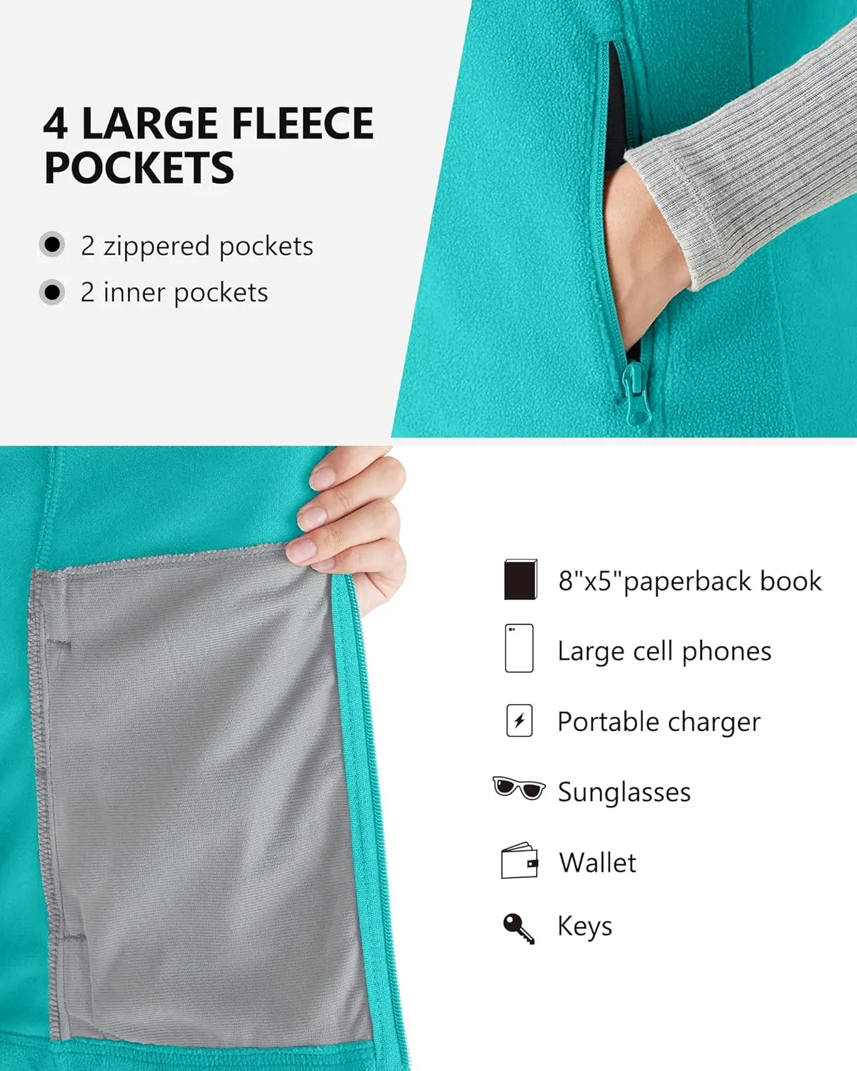 Outdoor Ventures Women's Fleece Vest, Zip Up Lightweight Soft Running Vest Outerwear Sleeveless with Pockets