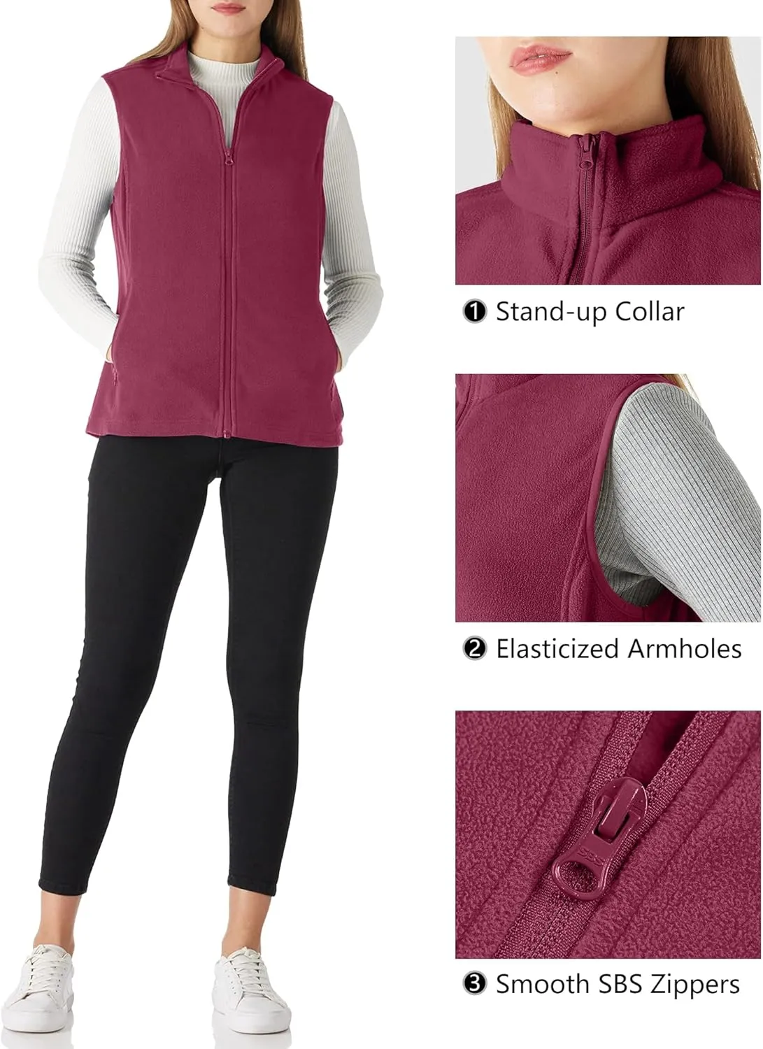 Outdoor Ventures Women's Fleece Vest, Zip Up Lightweight Soft Running Vest Outerwear Sleeveless with Pockets