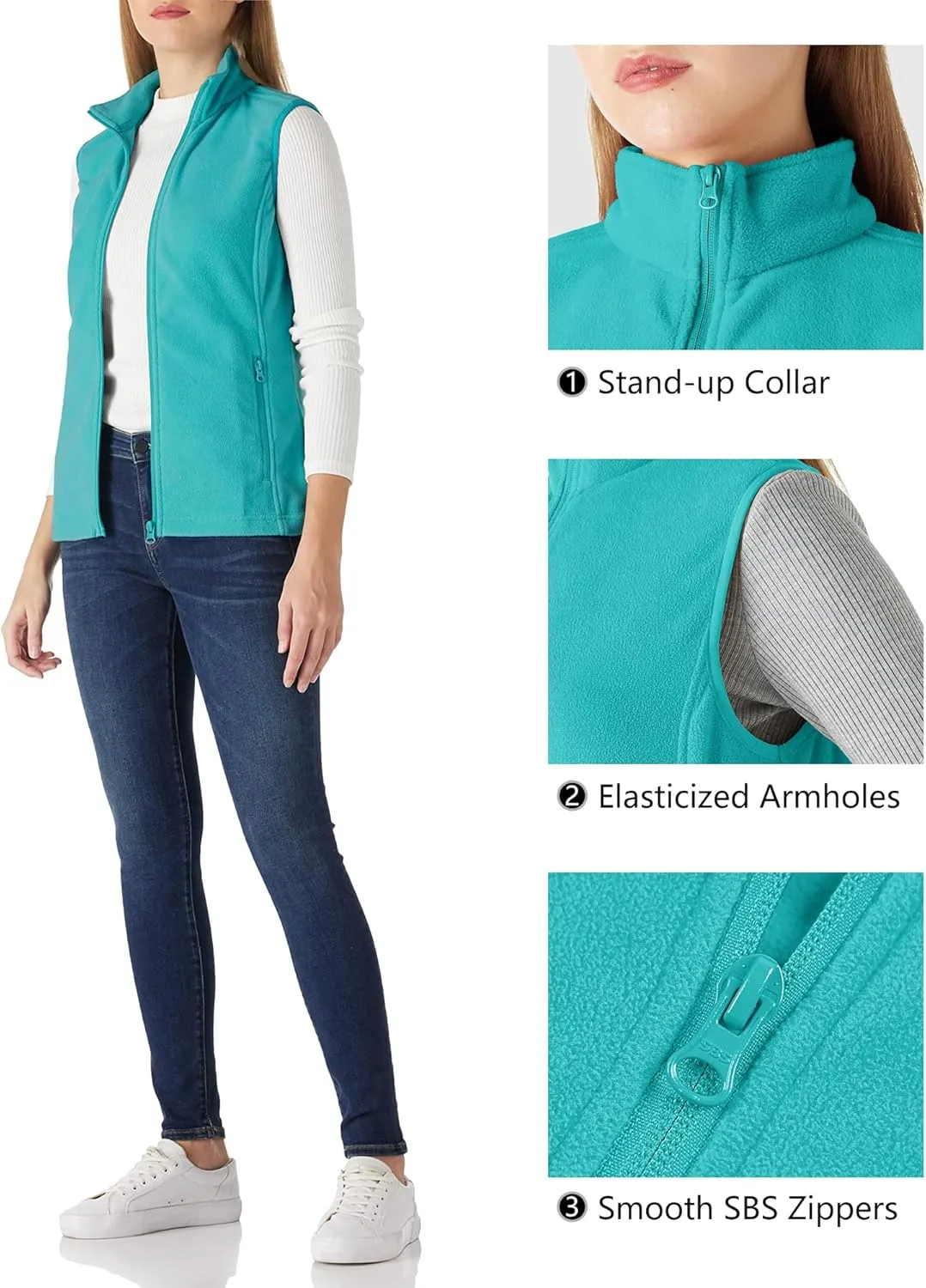 Outdoor Ventures Women's Fleece Vest, Zip Up Lightweight Soft Running Vest Outerwear Sleeveless with Pockets