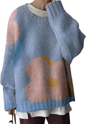 Oversized Plain Crewneck Zippered Cardigan Sweaters for Women 2024 Winter Fashion Long Sleeve Casual Knitted Tops