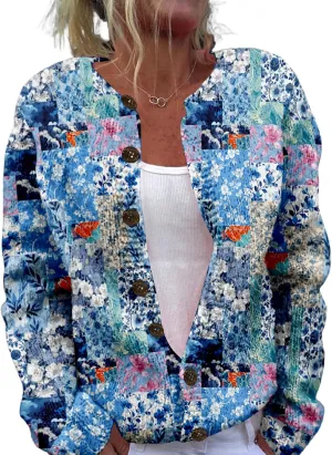 Patchwork Fashion Sweaters for Women Fall Warm Button Sweaters Classic Casual Work Holiday Knit Sweater Jackets