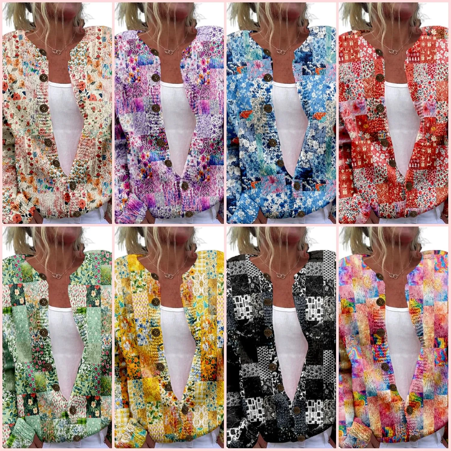 Patchwork Fashion Sweaters for Women Fall Warm Button Sweaters Classic Casual Work Holiday Knit Sweater Jackets