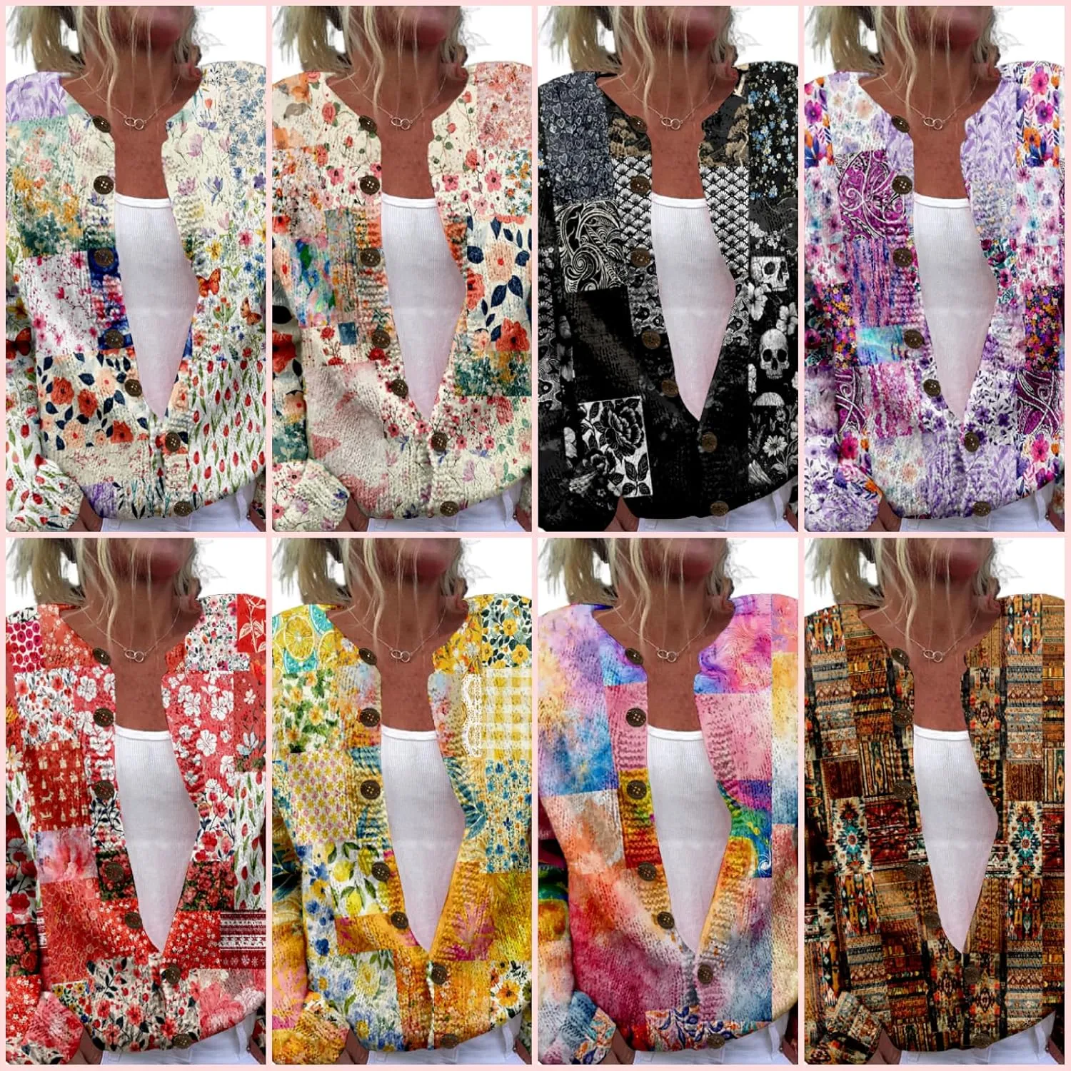 Patchwork Fashion Sweaters for Women Fall Warm Button Sweaters Classic Casual Work Holiday Knit Sweater Jackets