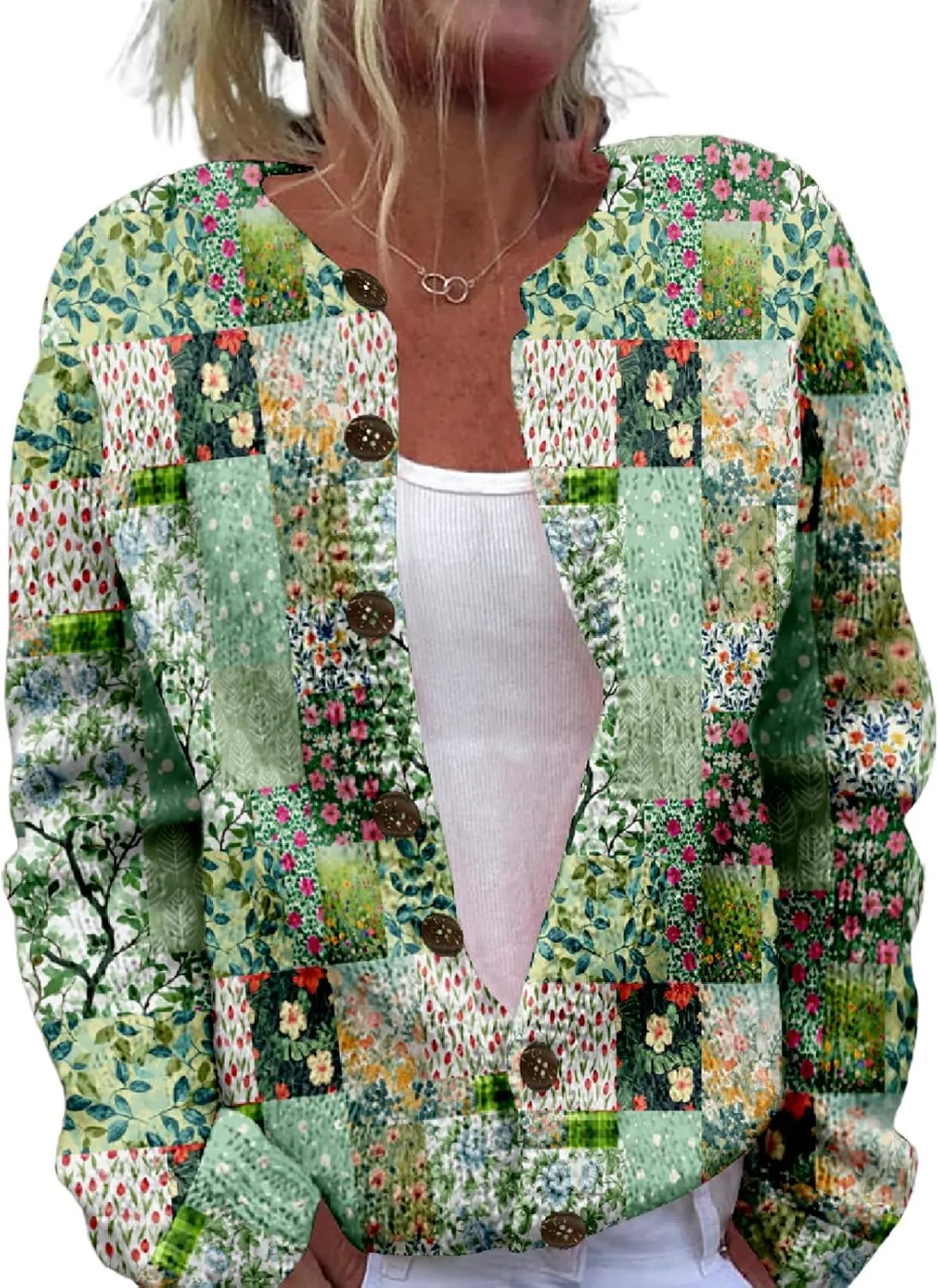 Patchwork Fashion Sweaters for Women Fall Warm Button Sweaters Classic Casual Work Holiday Knit Sweater Jackets