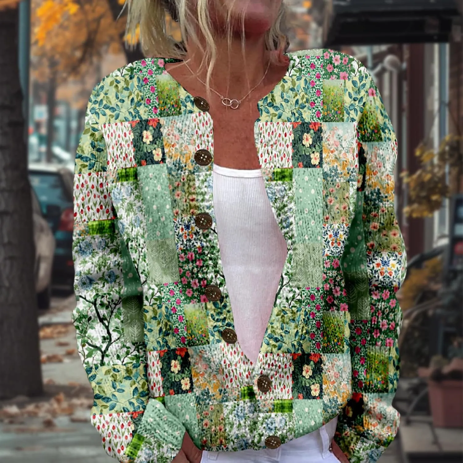 Patchwork Fashion Sweaters for Women Fall Warm Button Sweaters Classic Casual Work Holiday Knit Sweater Jackets
