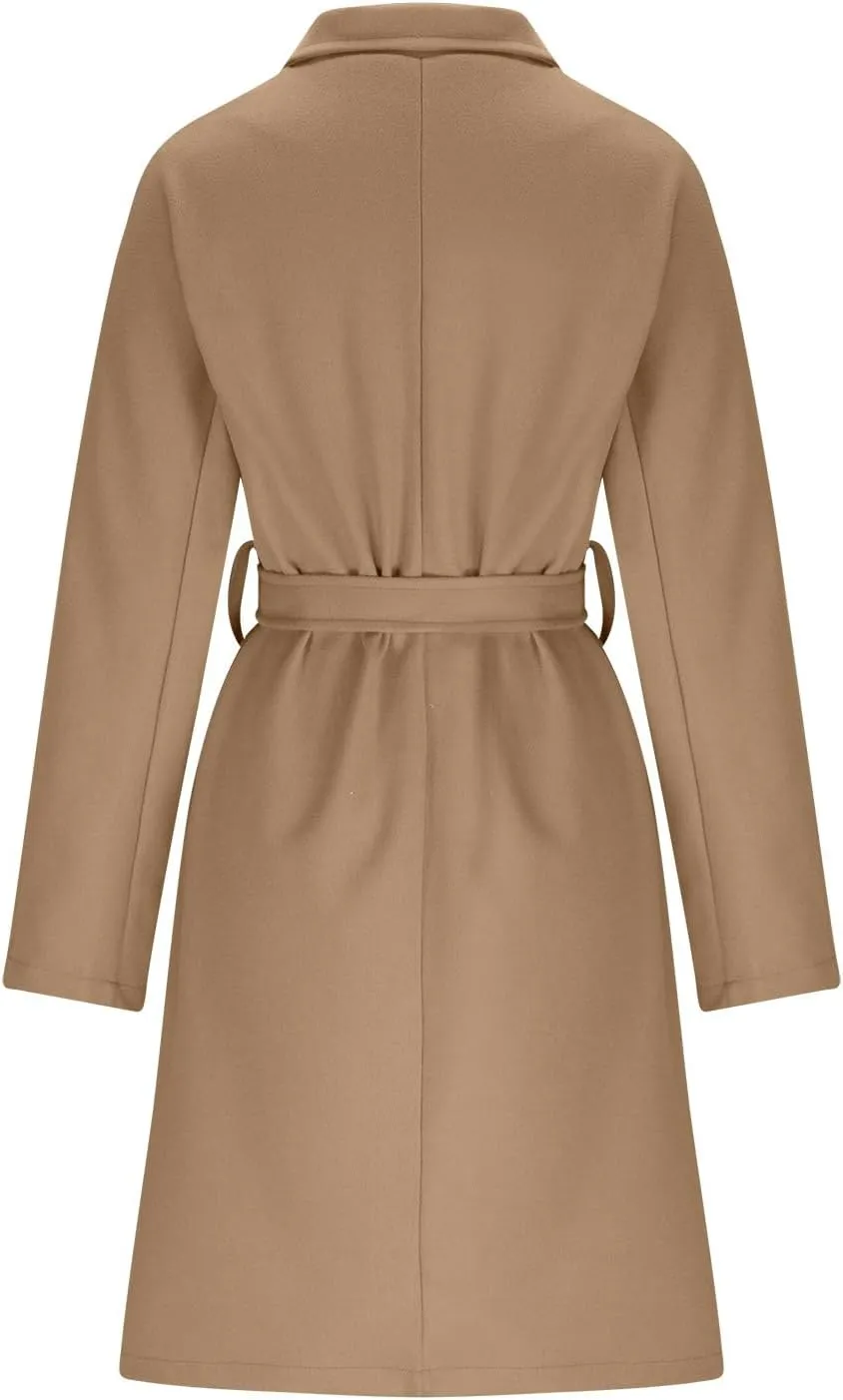 Pea Coats for Women Double Breasted Winter Long Trench Coat Classic Notch Lapel Collared Wotk Office Overcoats