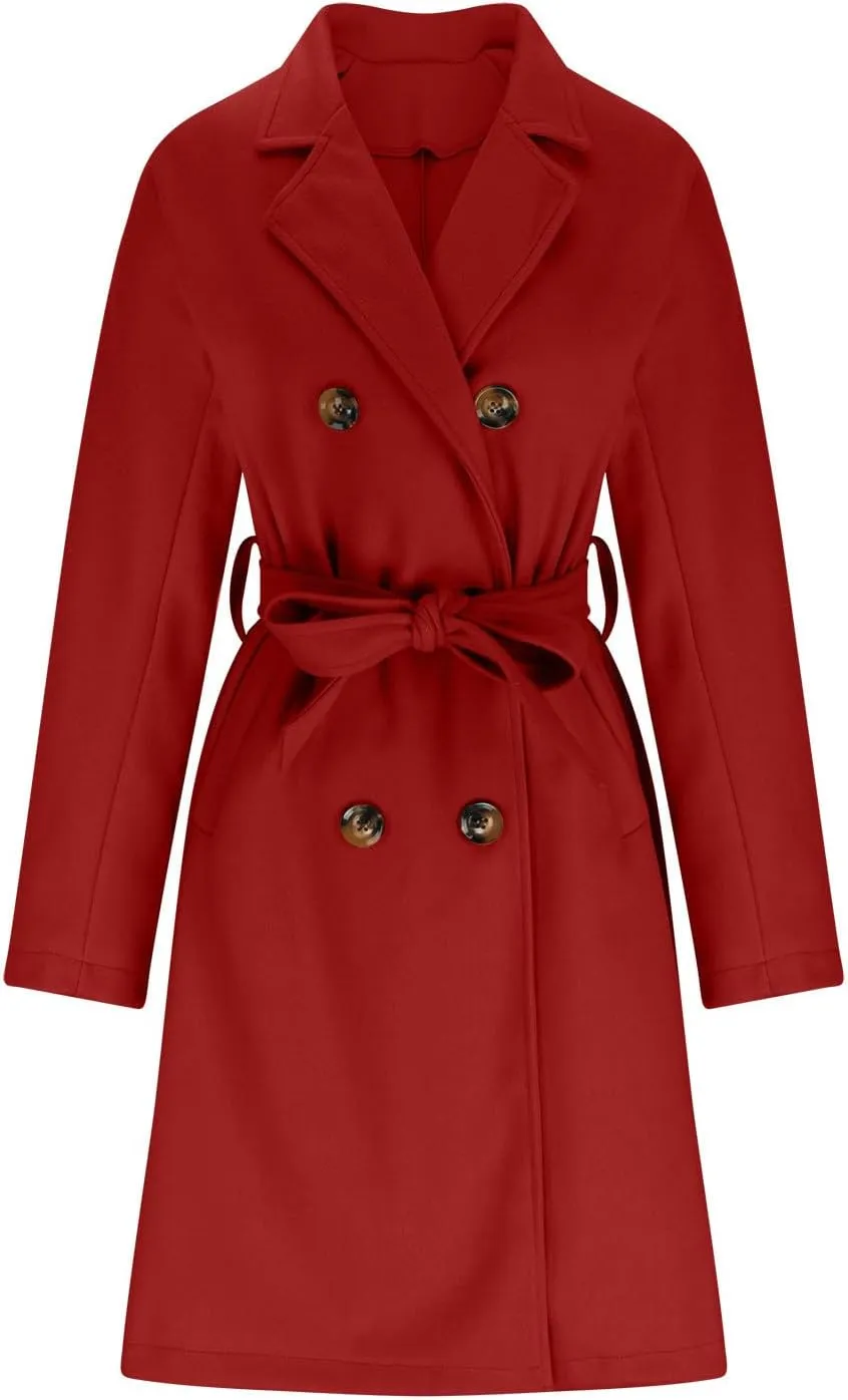 Pea Coats for Women Double Breasted Winter Long Trench Coat Classic Notch Lapel Collared Wotk Office Overcoats