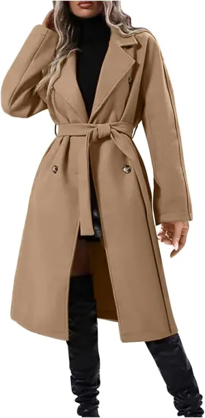 Pea Coats for Women Double Breasted Winter Long Trench Coat Classic Notch Lapel Collared Wotk Office Overcoats