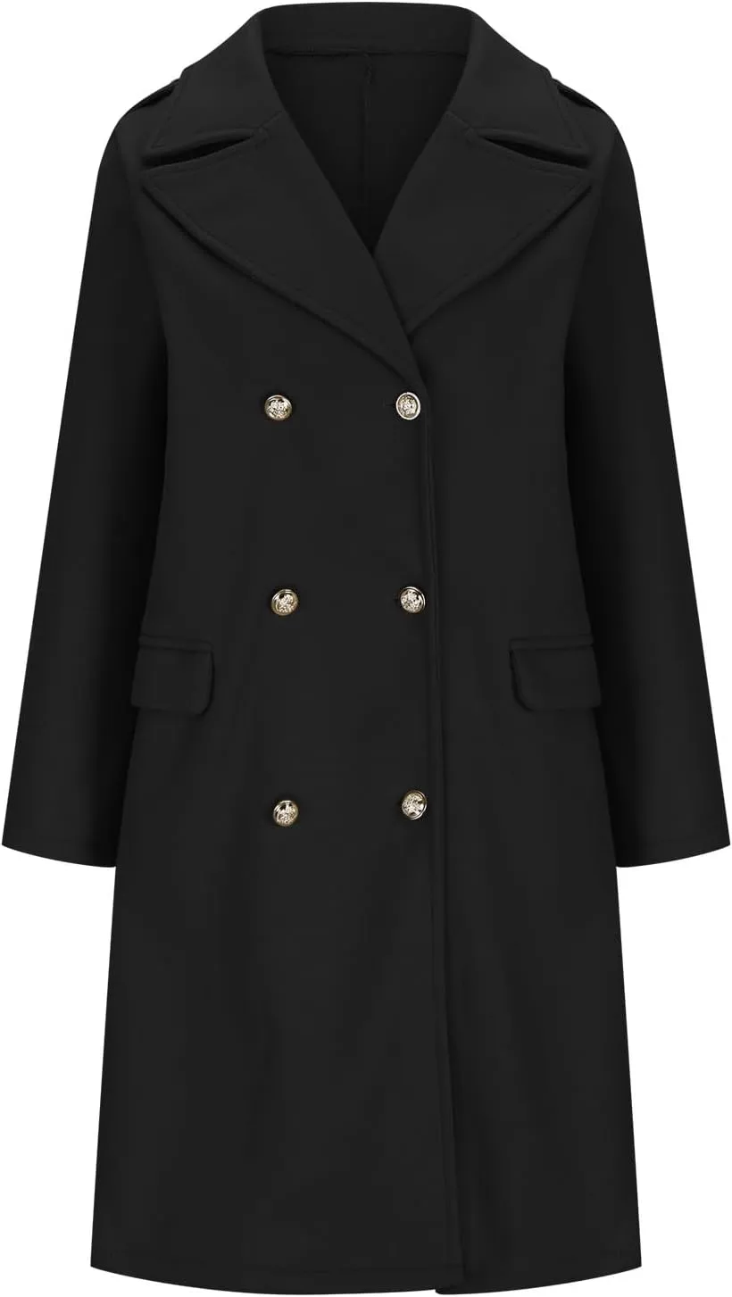 Peacoat Womens Coat, Long Classic Overcoat Double Breasted Elegant Outdoor Jackets Winter Trench Outerwear
