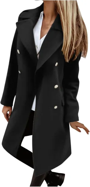 Peacoat Womens Coat, Long Classic Overcoat Double Breasted Elegant Outdoor Jackets Winter Trench Outerwear