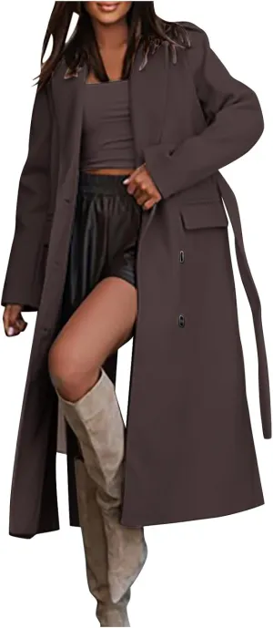 Peacoat Womens Coat, Long Classic Overcoat Double Breasted Elegant Outdoor Jackets Winter Trench Outerwear
