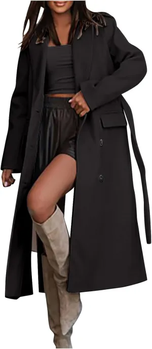 Peacoat Womens Coat, Long Classic Overcoat Double Breasted Elegant Outdoor Jackets Winter Trench Outerwear