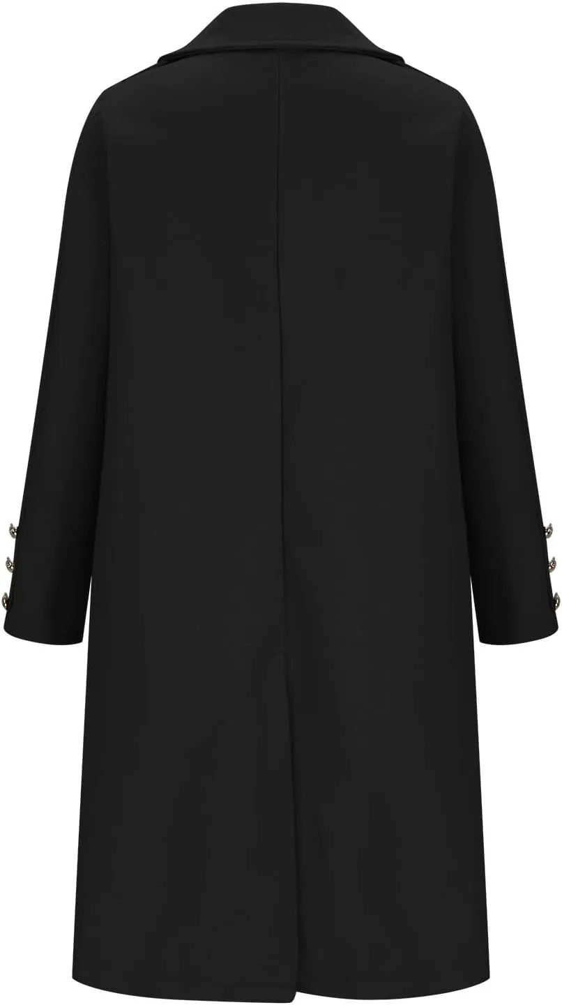 Peacoat Womens Coat, Long Classic Overcoat Double Breasted Elegant Outdoor Jackets Winter Trench Outerwear