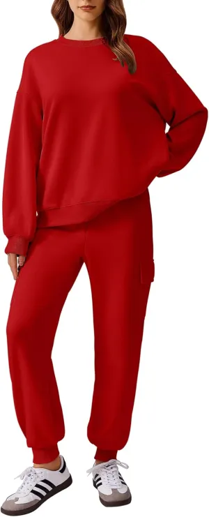 PINSPARK Two Piece Sets for Women Sweatsuit Drawstring Cargo Jogger Sets with 4 Pockets 2025 Airport Outfits Fall Tracksuit