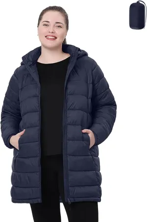 Plus Size Women Packable Puffer Jacket 1X-6X Water-Resistant Lightweight Coat Detachable Hood(Exclusively for Plus Size)