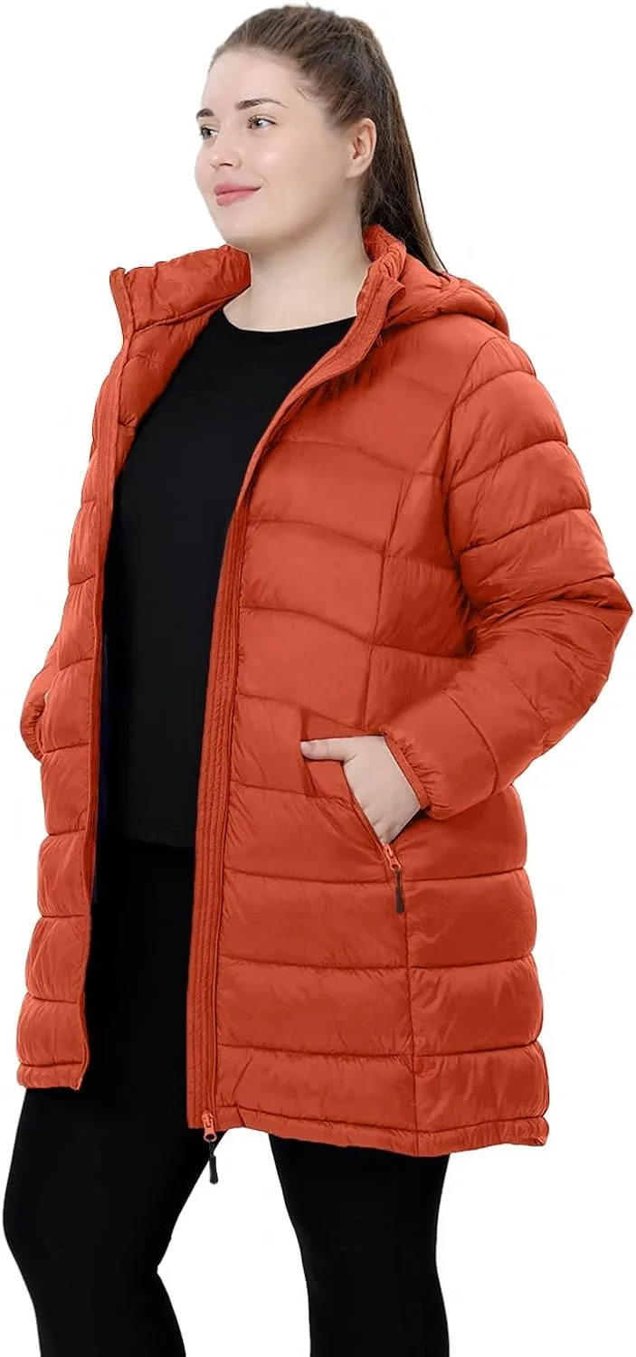 Plus Size Women Packable Puffer Jacket 1X-6X Water-Resistant Lightweight Coat Detachable Hood(Exclusively for Plus Size)