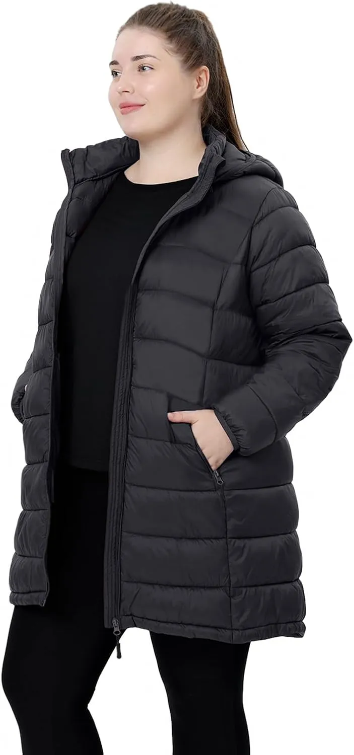 Plus Size Women Packable Puffer Jacket 1X-6X Water-Resistant Lightweight Coat Detachable Hood(Exclusively for Plus Size)