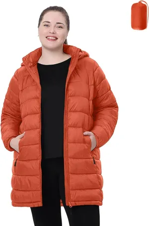 Plus Size Women Packable Puffer Jacket 1X-6X Water-Resistant Lightweight Coat Detachable Hood(Exclusively for Plus Size)