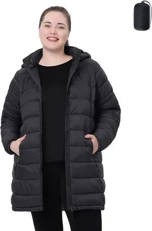 Plus Size Women Packable Puffer Jacket 1X-6X Water-Resistant Lightweight Coat Detachable Hood(Exclusively for Plus Size)