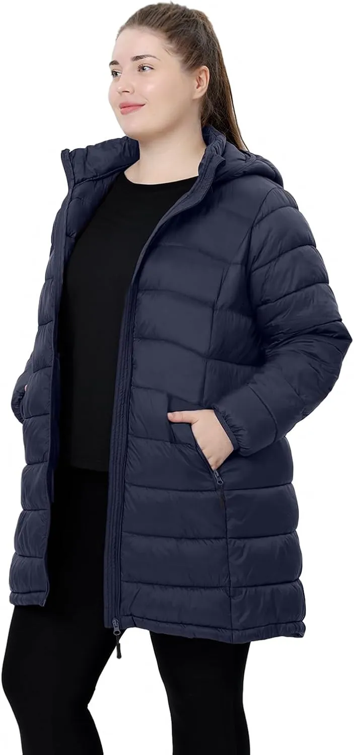 Plus Size Women Packable Puffer Jacket 1X-6X Water-Resistant Lightweight Coat Detachable Hood(Exclusively for Plus Size)