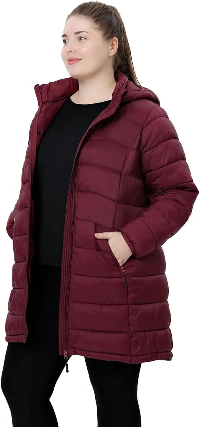 Plus Size Women Packable Puffer Jacket 1X-6X Water-Resistant Lightweight Coat Detachable Hood(Exclusively for Plus Size)