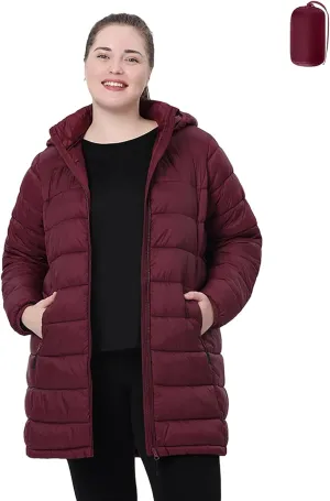 Plus Size Women Packable Puffer Jacket 1X-6X Water-Resistant Lightweight Coat Detachable Hood(Exclusively for Plus Size)